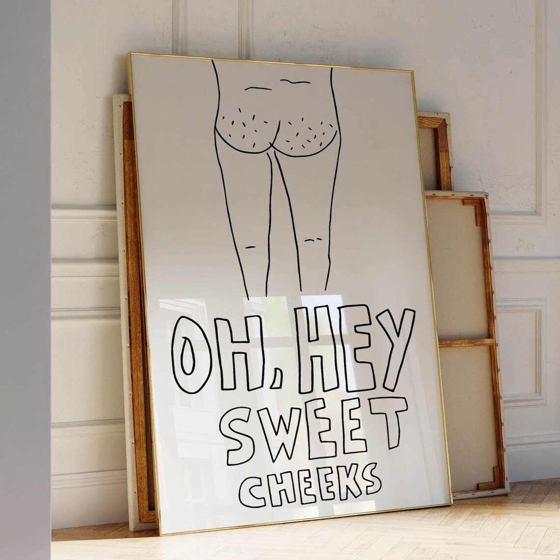 Oh Hey Sweet Cheeks Black Line Art Cheeky Bathroom Humor Quote Poster