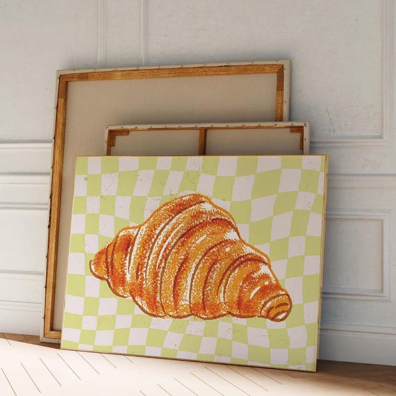 Croissant Wall Art Vintage Food Art Print Trendy Croissant Poster Retro Kitchen Art French Food Art Print Trendy Wall Art Green
