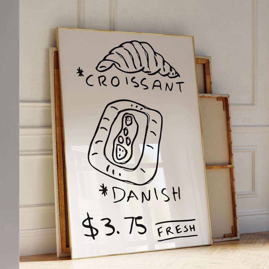 Croissant Art Print Trendy Kitchen Wall Art Croissant Poster Retro Kitchen Print French Food Wall Art Vintage Food Art Wall Art