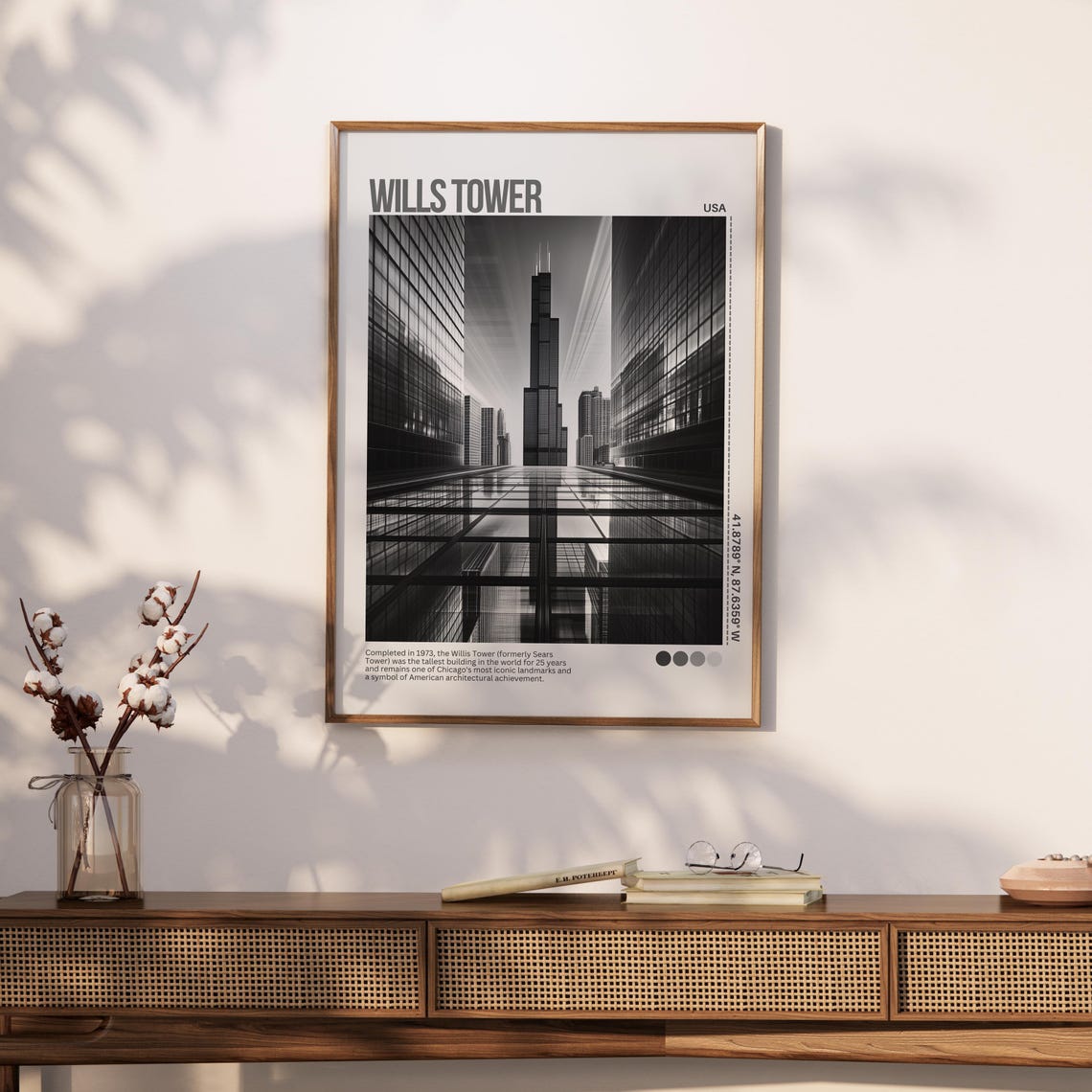 Willis Tower Chicago Black and White Skyscraper Travel Poster - Image 3