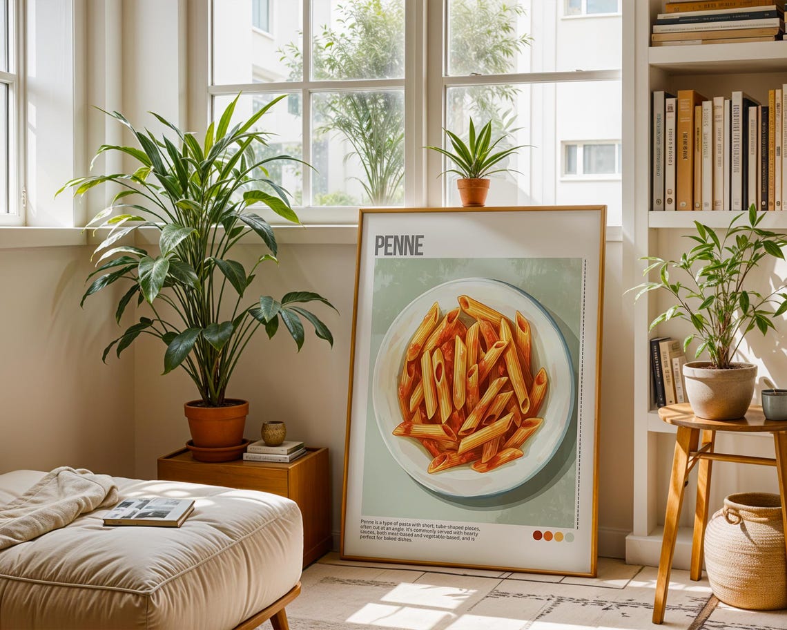 Penne Pasta Tube Noodles Italian Dish Illustrated Kitchen Poster - Image 6