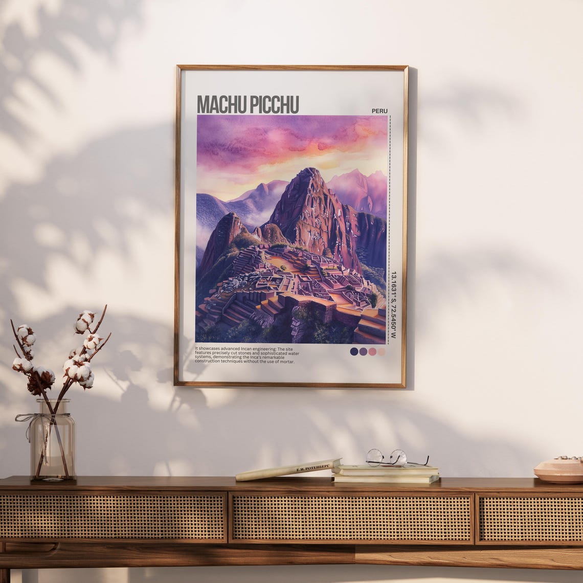 Machu Picchu Pink Sunset Peru Watercolor Mountain Travel Poster - Image 2