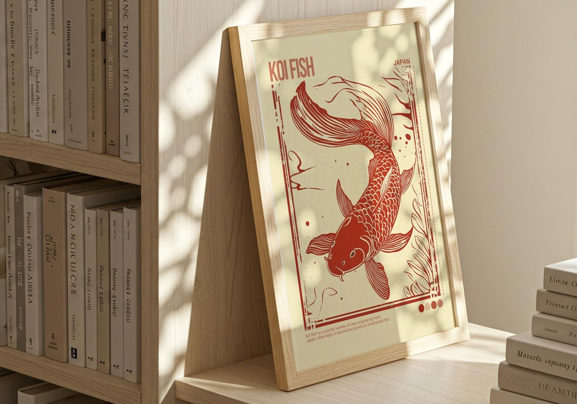 Koi Fish Red Japanese Pond Ornamental Carp Vintage Art Poster - Image 2