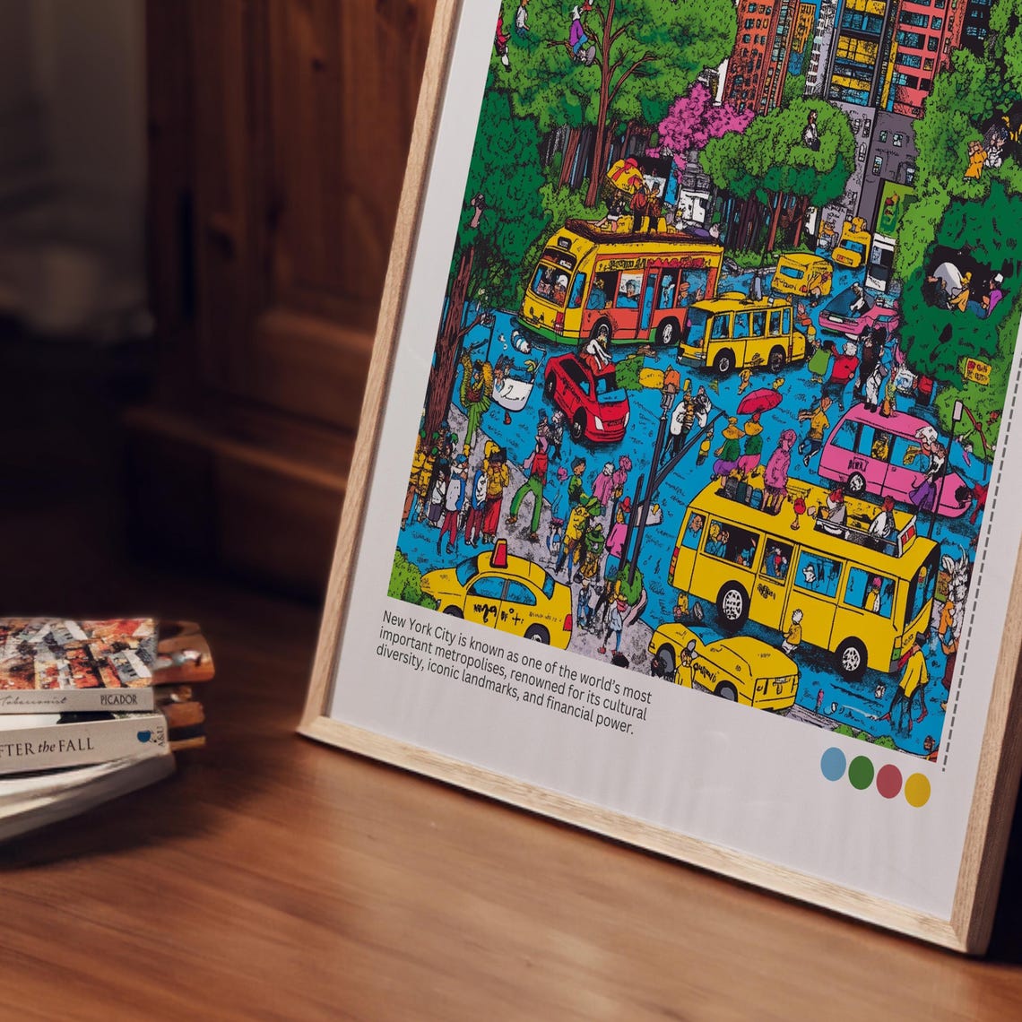 New York City Cartoon Central Park Cabs Buses Whimsical Poster - Image 6