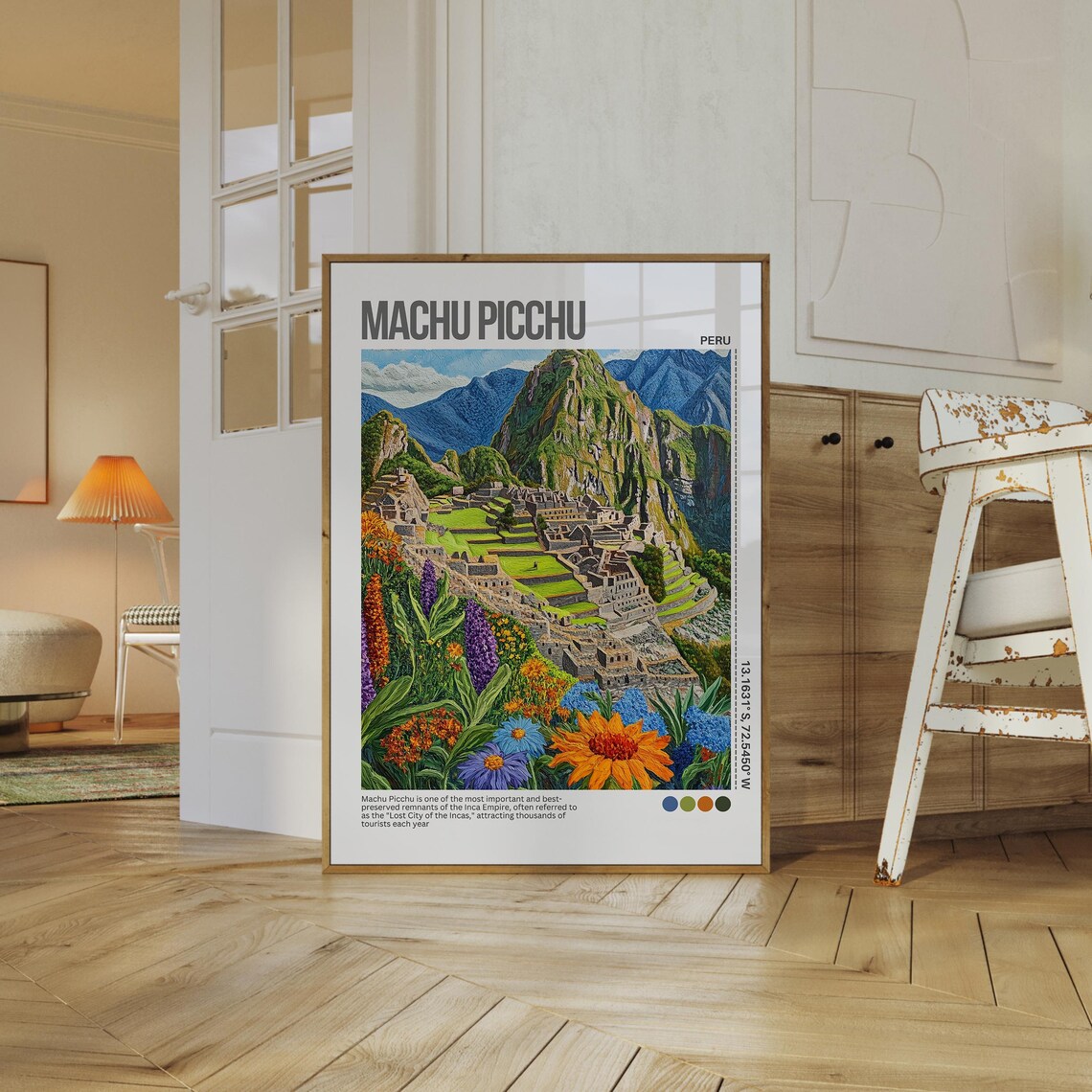 Machu Picchu Peru Wildflowers Lost City Illustrated Travel Poster - Image 2