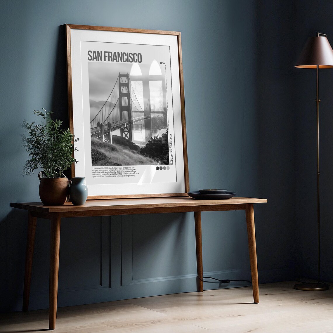 San Francisco Golden Gate Bridge Fog Black White Photo Poster - Image 7