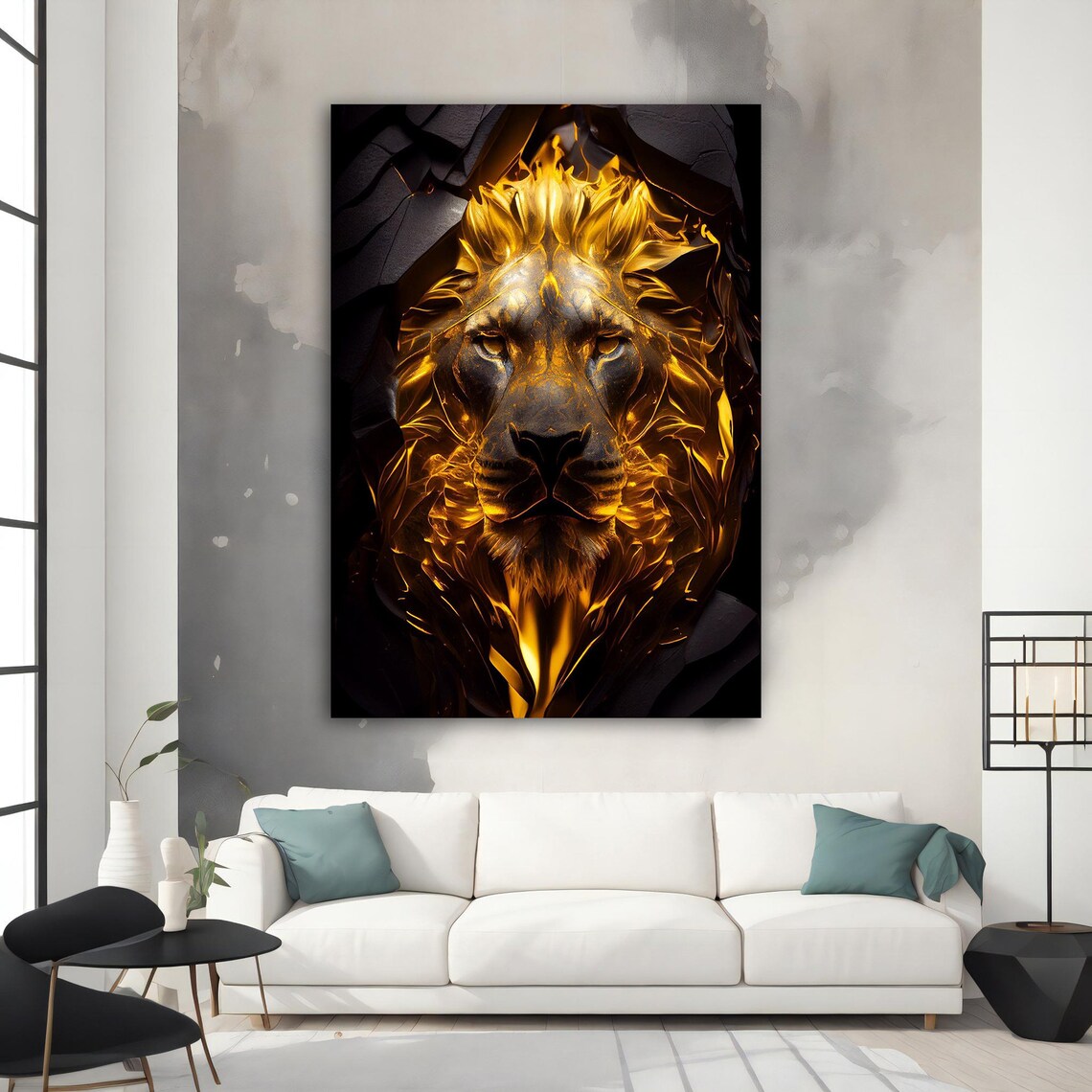 Golden Lion Breaking Through Black Stone Molten Gold Power Art Wall Poster - Image 5
