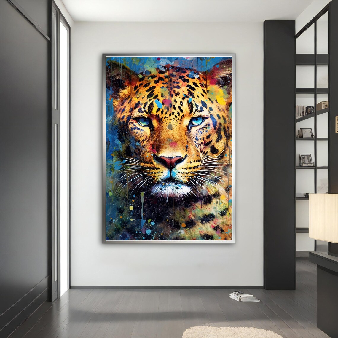 Colorful Leopard Blue Eyes Paint Splash Art Wild Animal Poster - Image 4