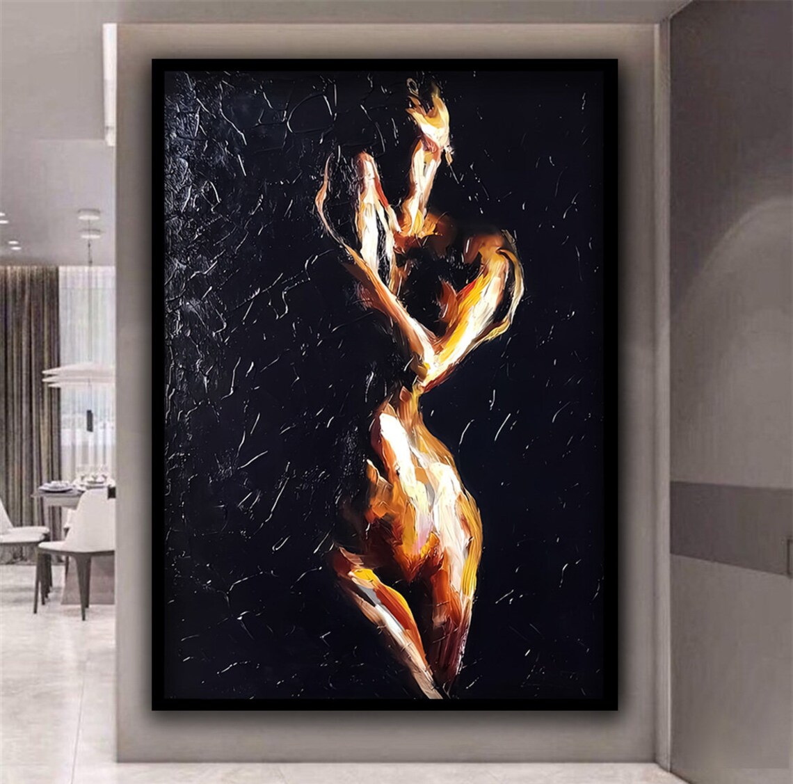 Fiery Abstract Embrace Couple Black Background Sensual Modern Art Poster - Image 3
