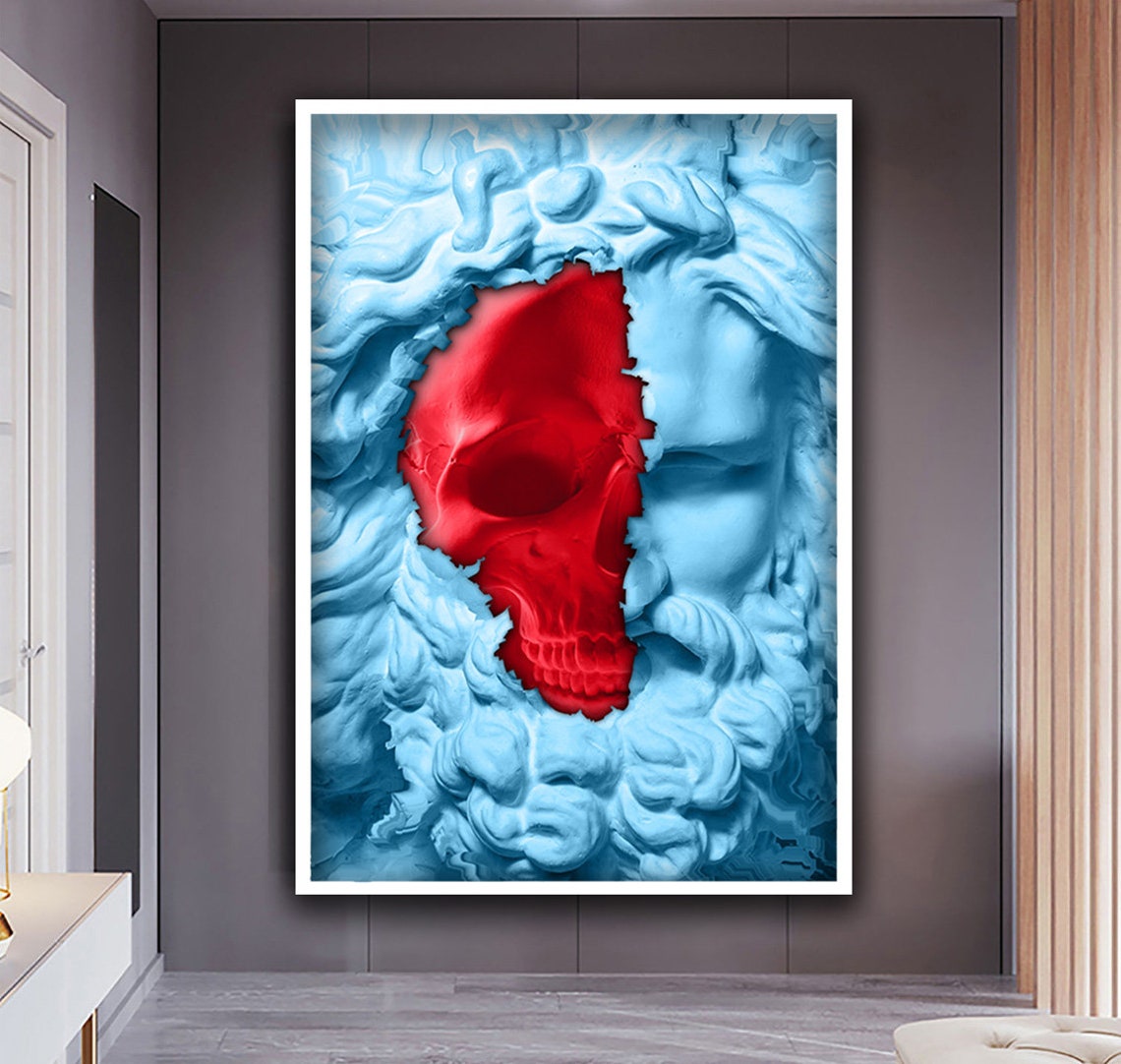 Zeus Statue Red Skull Torn Marble Greek Mythology Dark Art Poster - Image 4