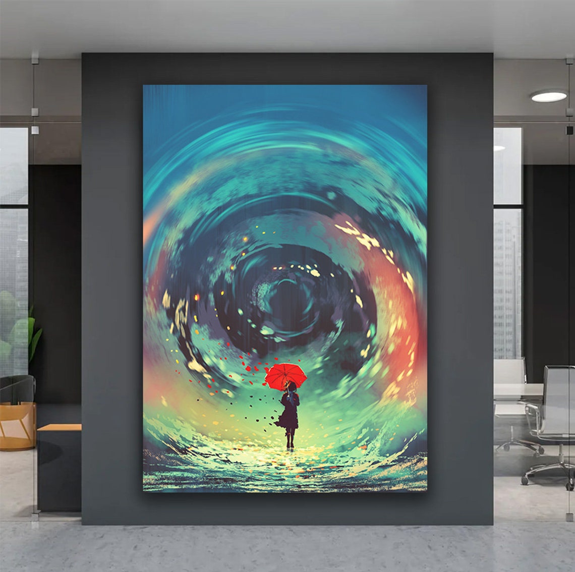 Girl With Red Umbrella Art Fantasy Sky And Girl Wall Art Anime Girl Print Surreal Woman Painting Surreal Wall Decor - Image 5