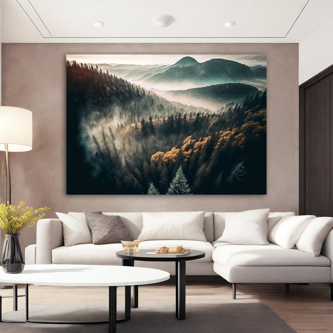 Foggy Mountain Valley Misty Peaks Evergreen Forest Art Poster - Image 3