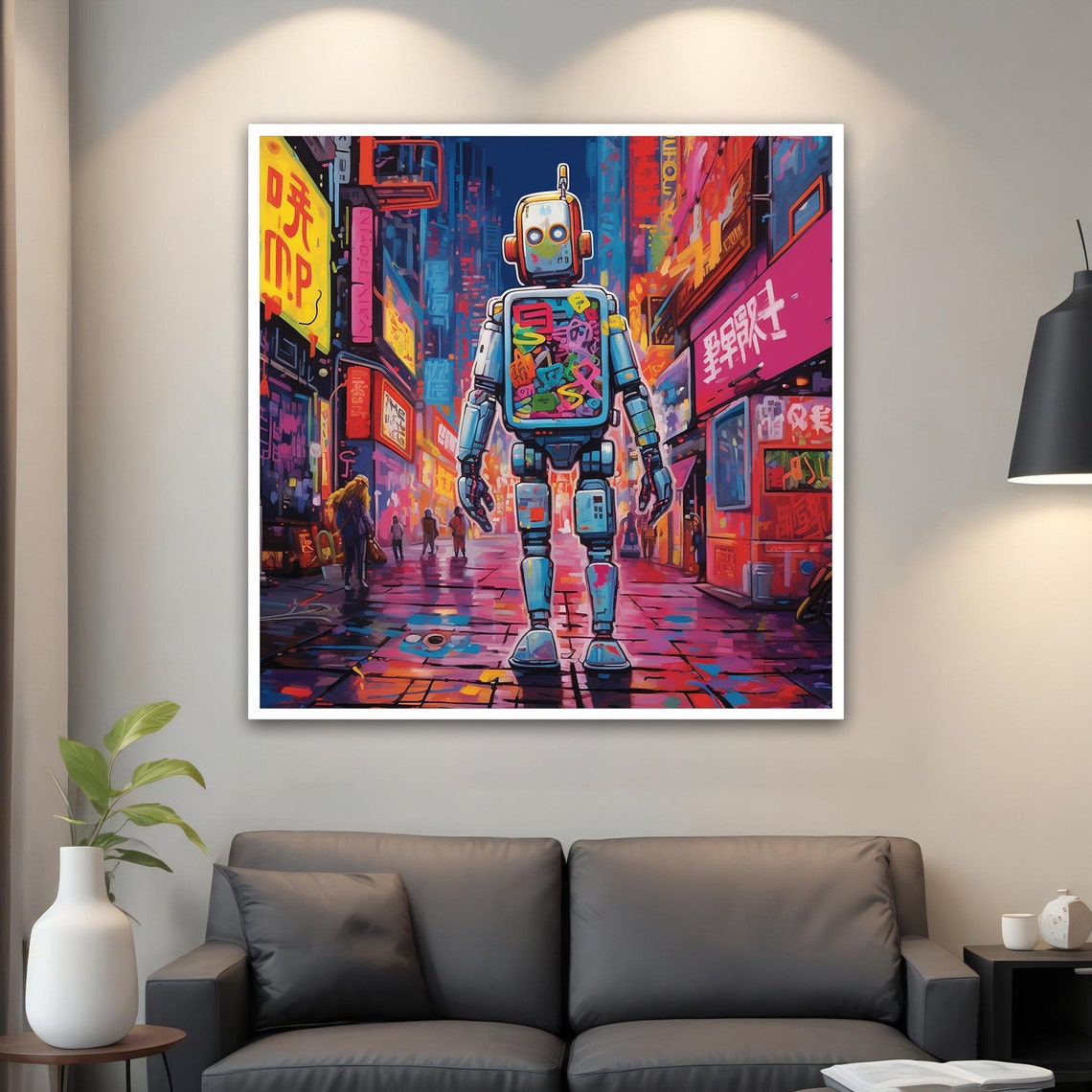 Robot Neon City Night Asian Street Pop Art Colorful Wall Poster - Image 4