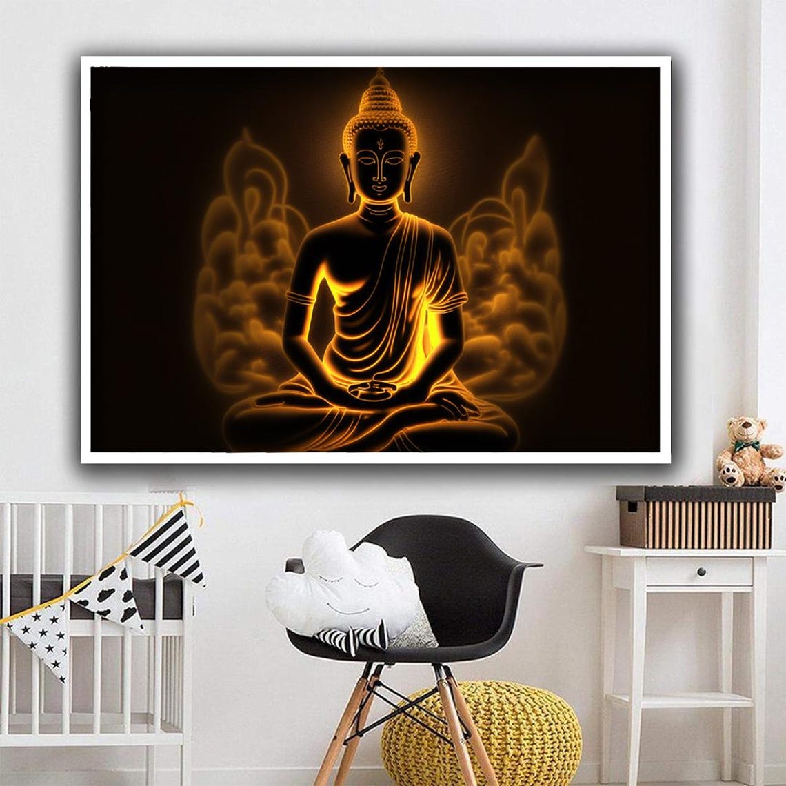 Gold Buddha Meditating Black Background Zen Buddhism Art Poster - Image 2