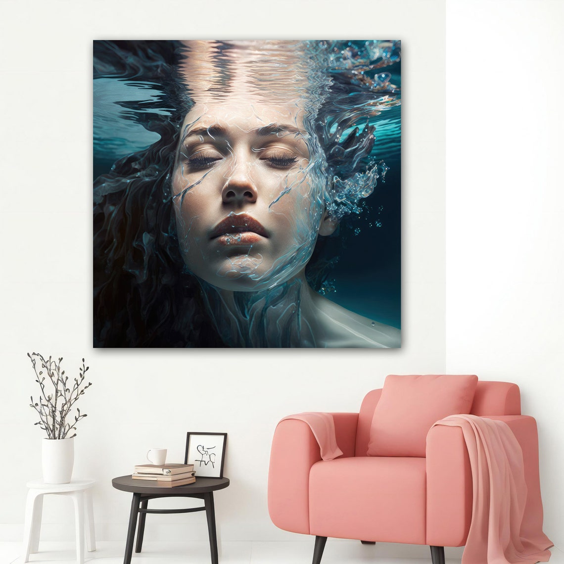 Woman Under Water Painting Underwater Art Woman Who Cant Breathe Wall Decor Modern Woman Art Woman In Pool Wall Art - Image 5