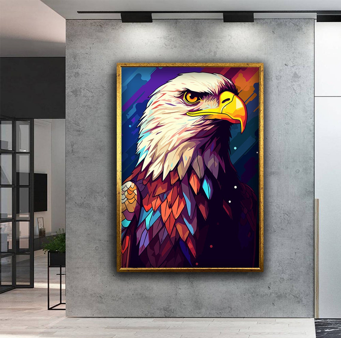 Colorful Bald Eagle Geometric Portrait Bold Bird Wildlife Art Poster