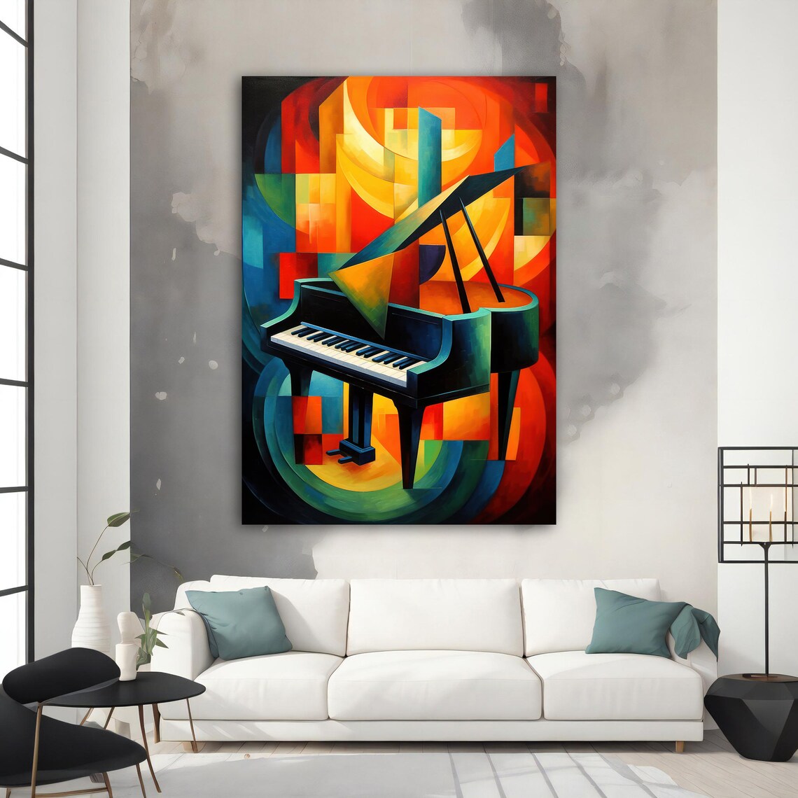 Colorful Abstract Grand Piano Cubist Geometric Music Wall Art Poster - Image 3