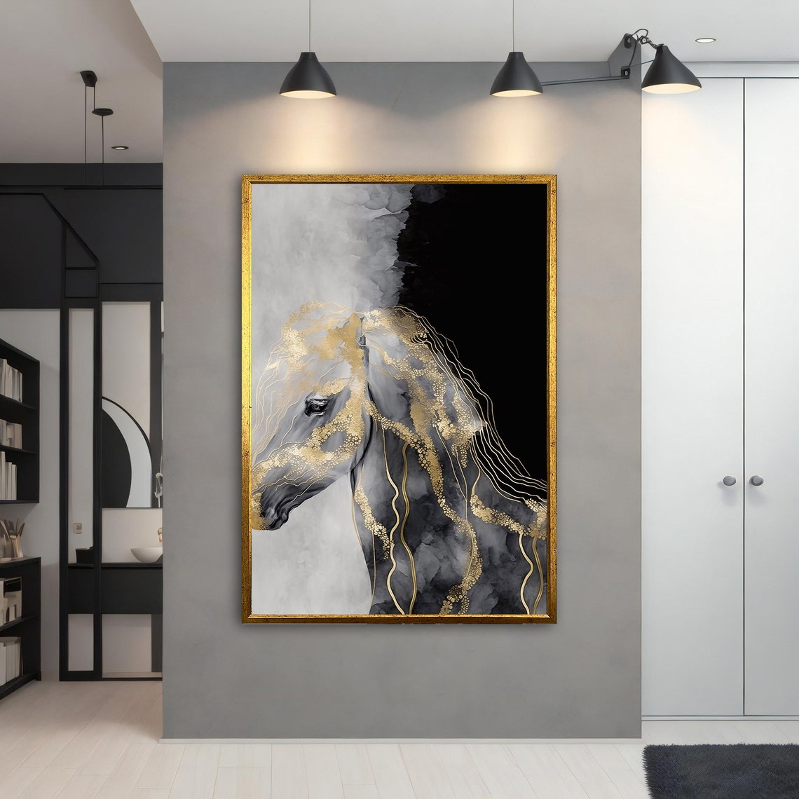 Gold Horse Painting Gold Horse Poster Gold Horse Wall Art Gold Horse Art Animal Horse Lover Farmhouse Wall Art - Image 4