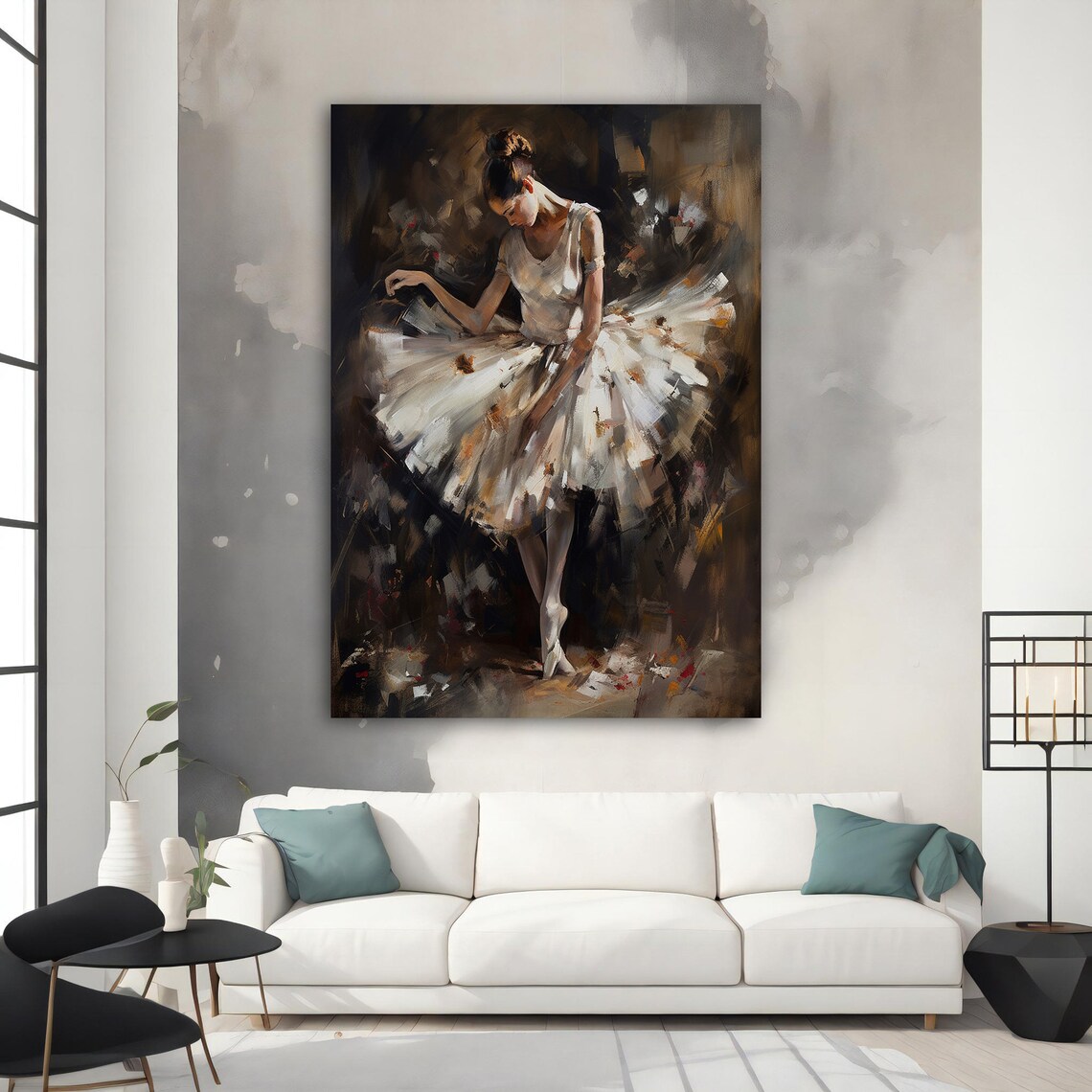 Ballerina Dancing On Pointe White Tutu Dark Impressionist Oil Art Poster - Image 4