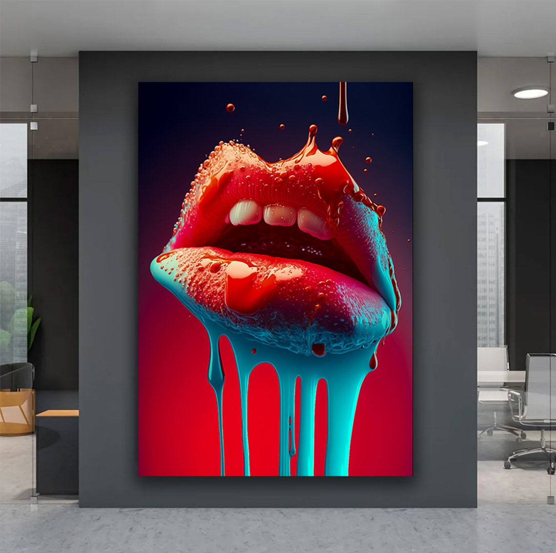 Red Dripping Lips Pop Art Bold Lipstick Statement Wall Art Poster