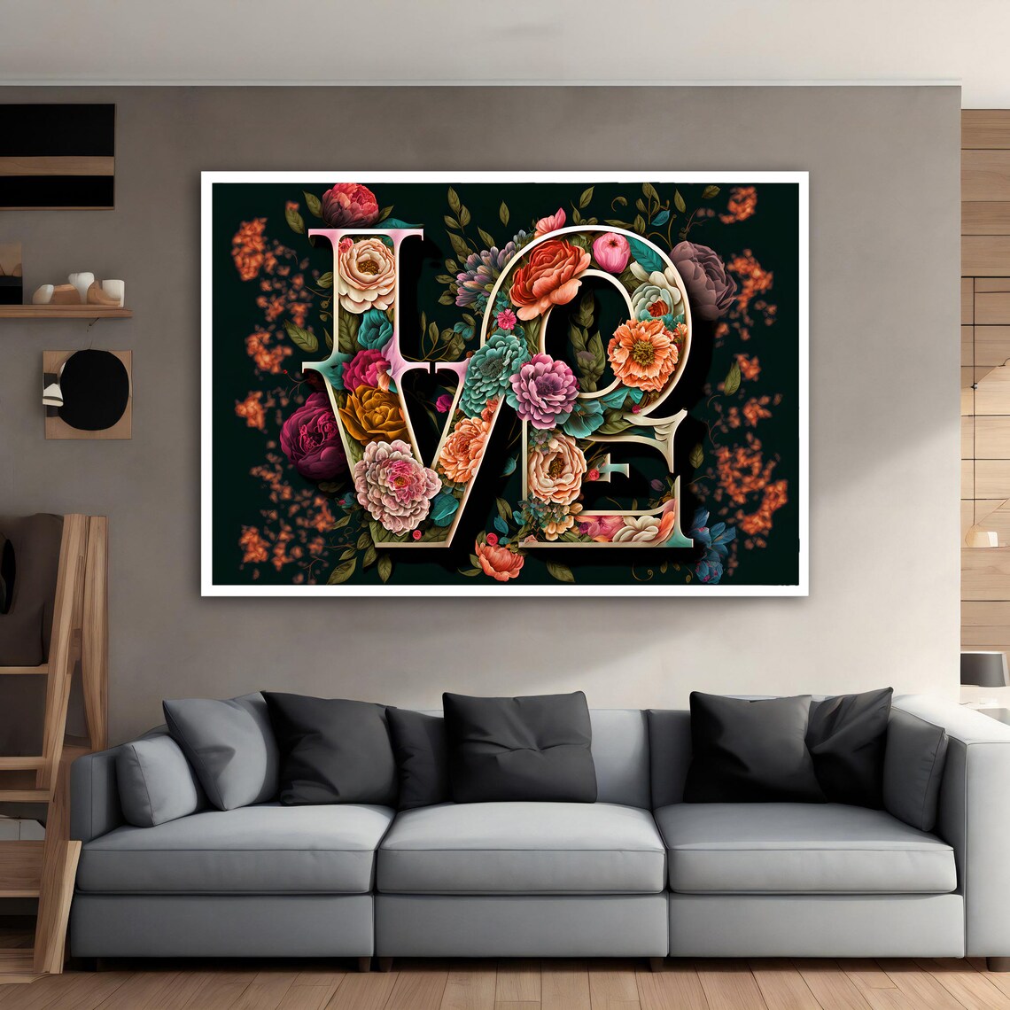 Floral Love Lettering Colorful Flowers Typography Wall Art Poster