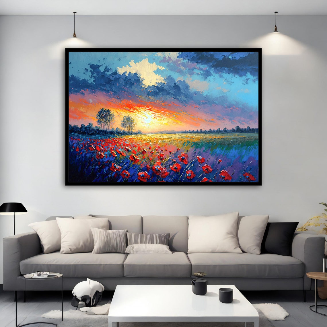 Poppy Field Painting Poppy Flower Artwork Poppy Field Painting Flower Wall Art Nature Landscape Painting Floral Art