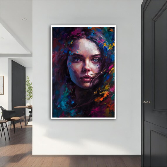 Vibrant Abstract Woman Portrait Teal Magenta Brushstroke Poster