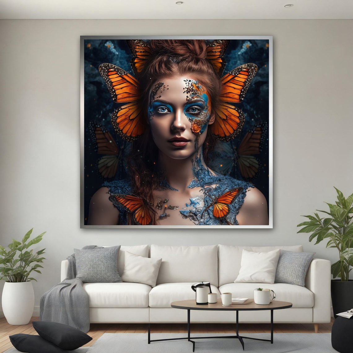Butterfly Woman Monarch Wings Orange Blue Fantasy Portrait Art Poster - Image 3