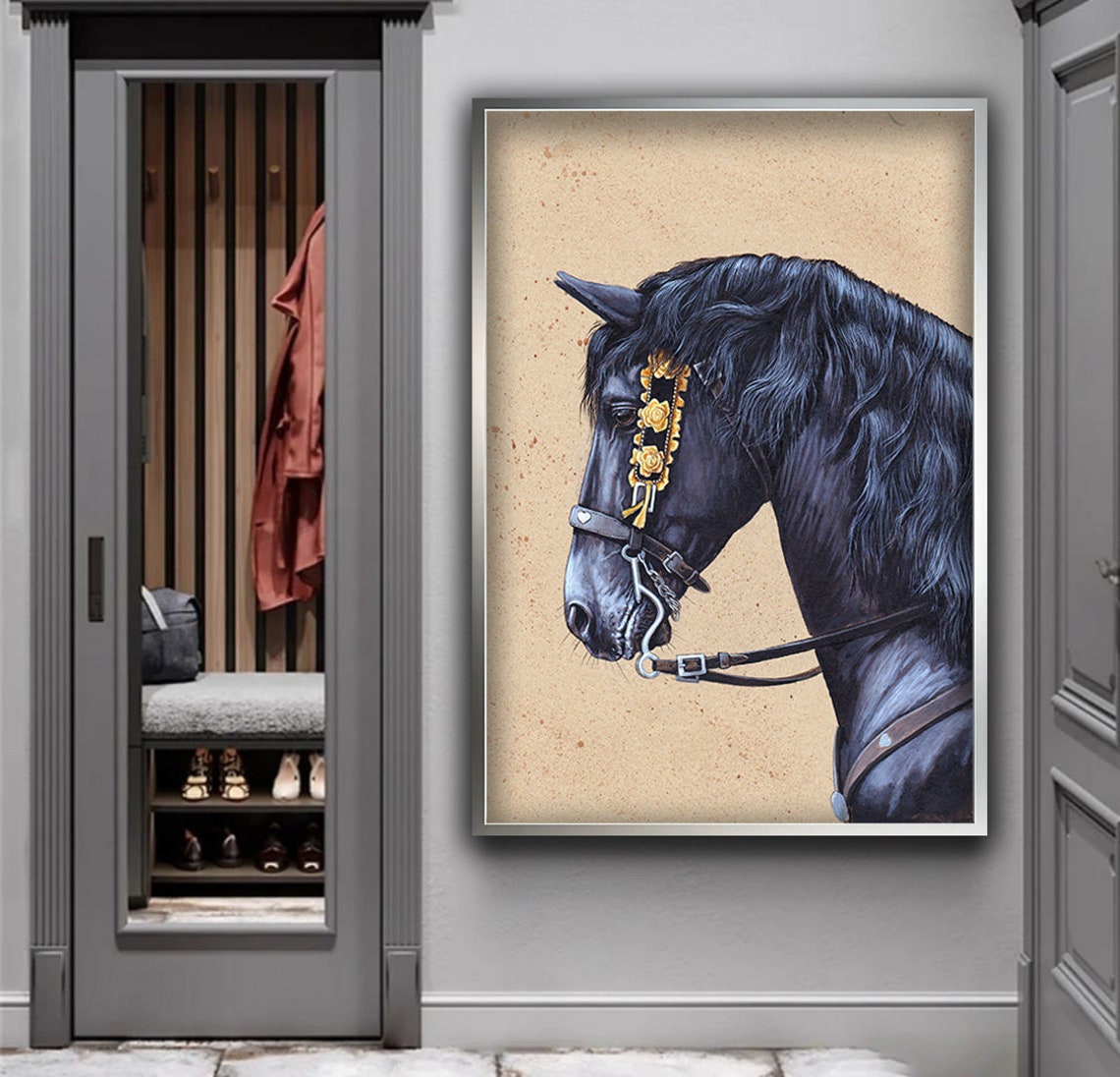 Horse Print Art Black Horse Painting Maned Horse Wall Art Black Horse Animal Print Animal Home Decor - Image 3