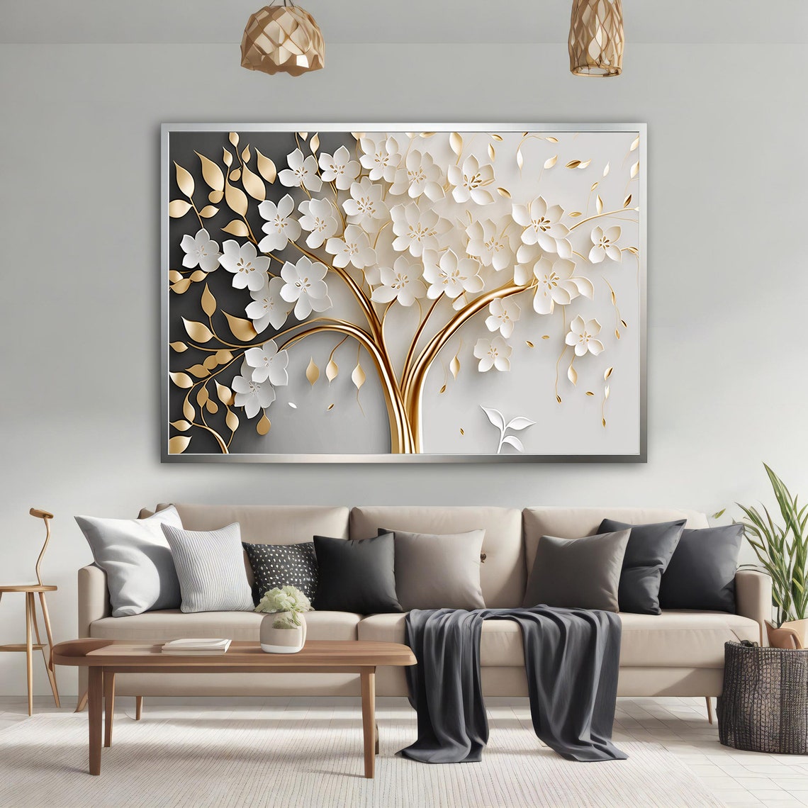 Gold White Floral Tree Embossed Blossoms Luxe Botanical Poster - Image 4