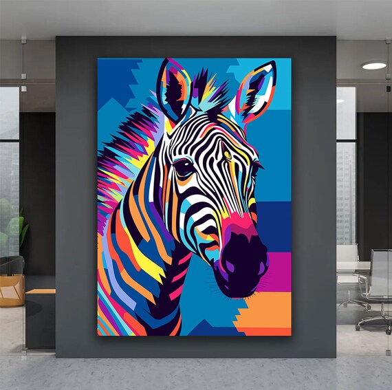 Colorful Pop Art Zebra Portrait Rainbow Stripes Animal Art Poster
