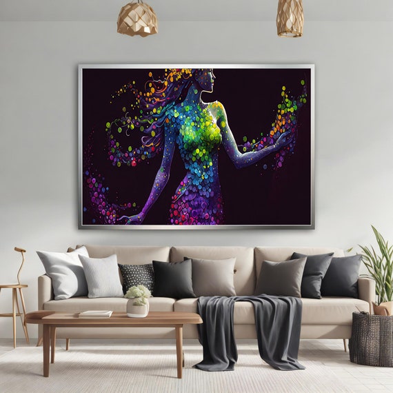 Colorful Abstract Wall Art Woman Painting Vibrant Colors Rainbow Woman Print Modern Home Decor