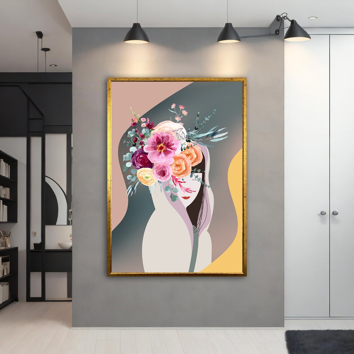 Faceless Woman Flower Bouquet Head Pastel Surreal Portrait Wall Art - Image 5