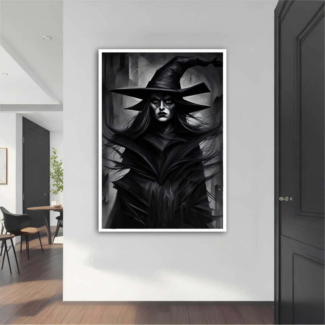 Gothic Witch Portrait Dark Forest Black Hat Halloween Wall Art
