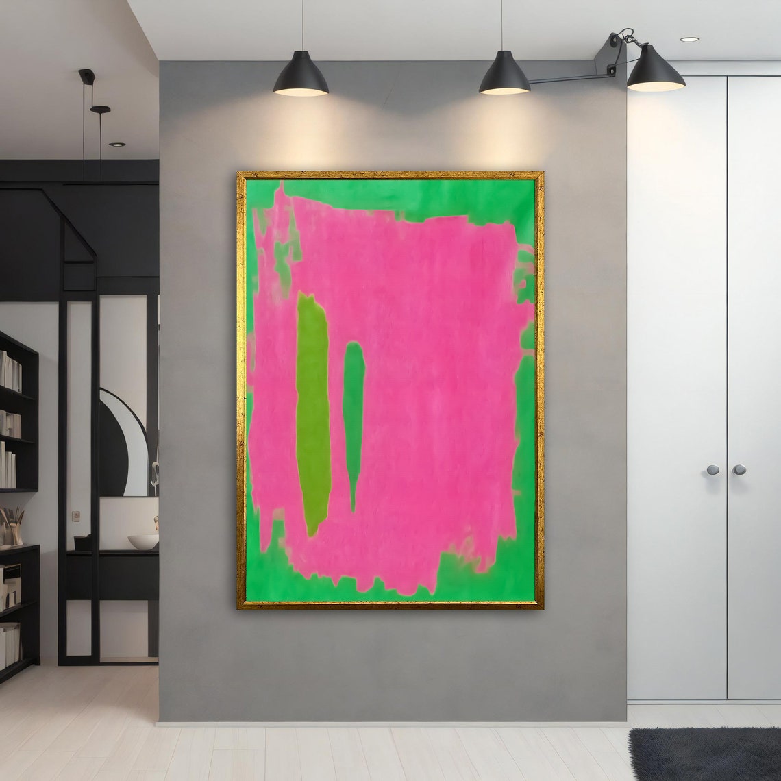 Pink Green Abstract Color Field Painting Bold Modern Wall Art Poster