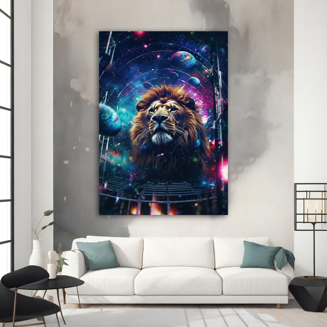 Cosmic Lion Galaxy Planets Nebula Stars Space Fantasy Animal Art Poster - Image 3