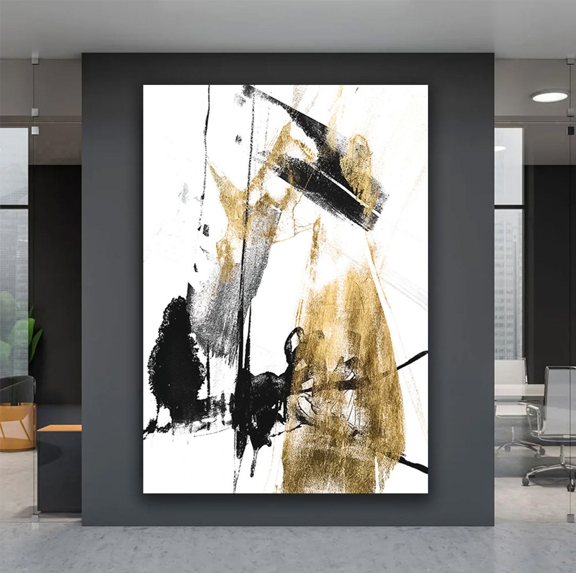 Black Gold Abstract Brushstrokes White Minimal Luxury Art Poster - Image 2