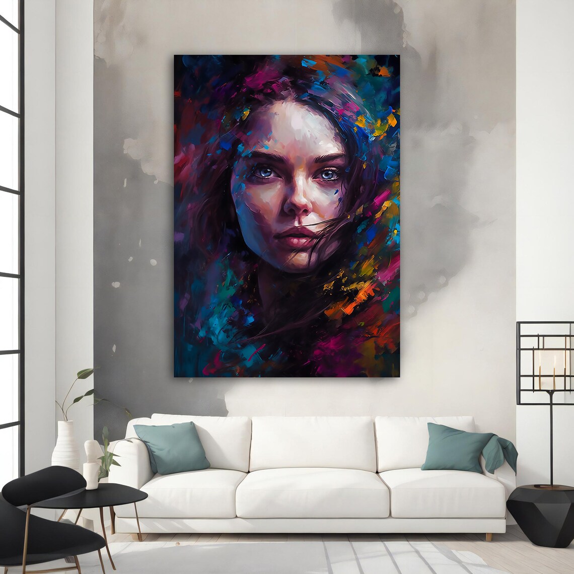 Vibrant Abstract Woman Portrait Teal Magenta Brushstroke Poster - Image 3