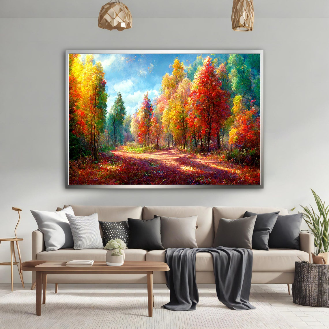 Autumn Forest Path Colorful Fall Trees Landscape Painting Poster - Image 5