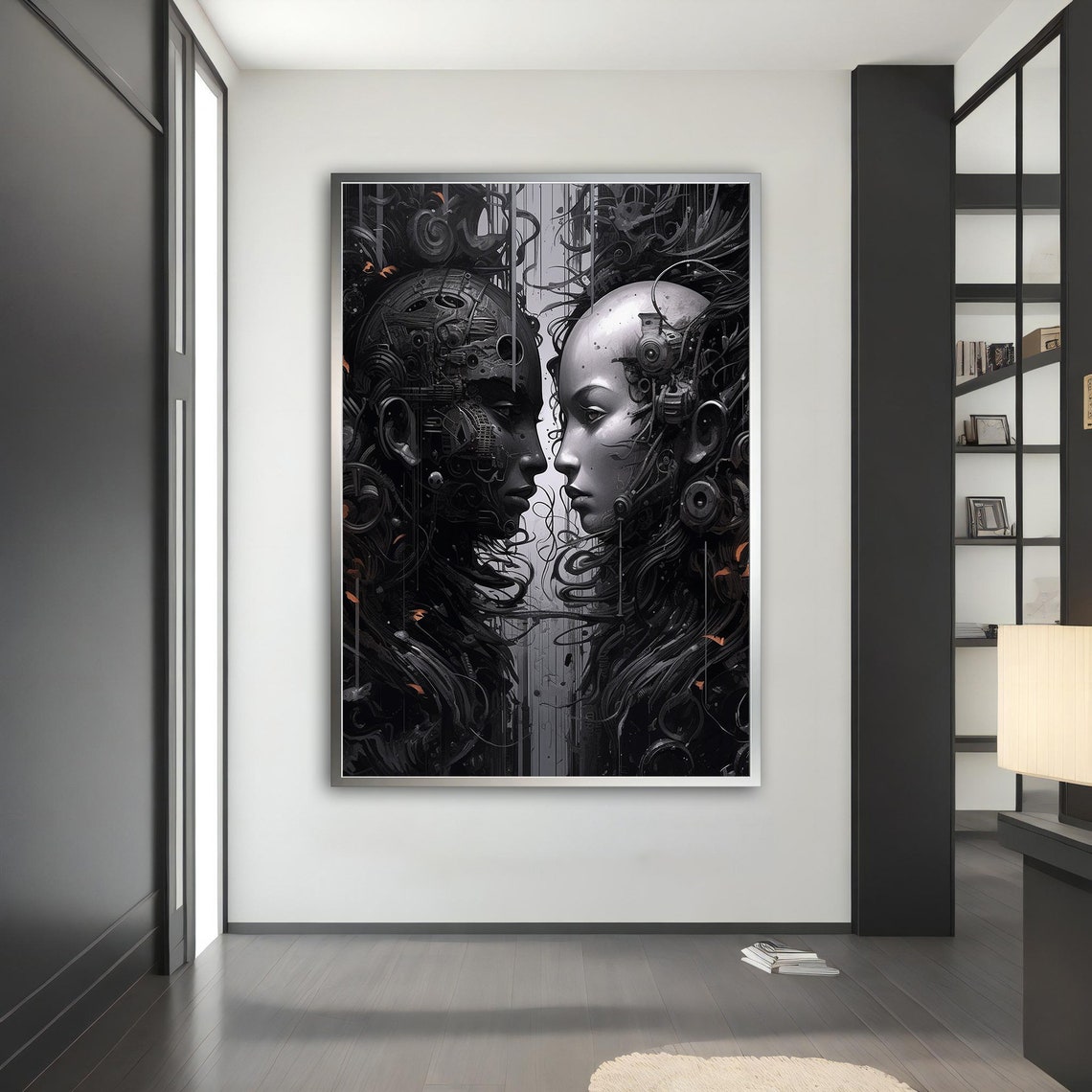 Futuristic Robot Couple Android Faces Sci Fi Digital Wall Art Print - Image 5