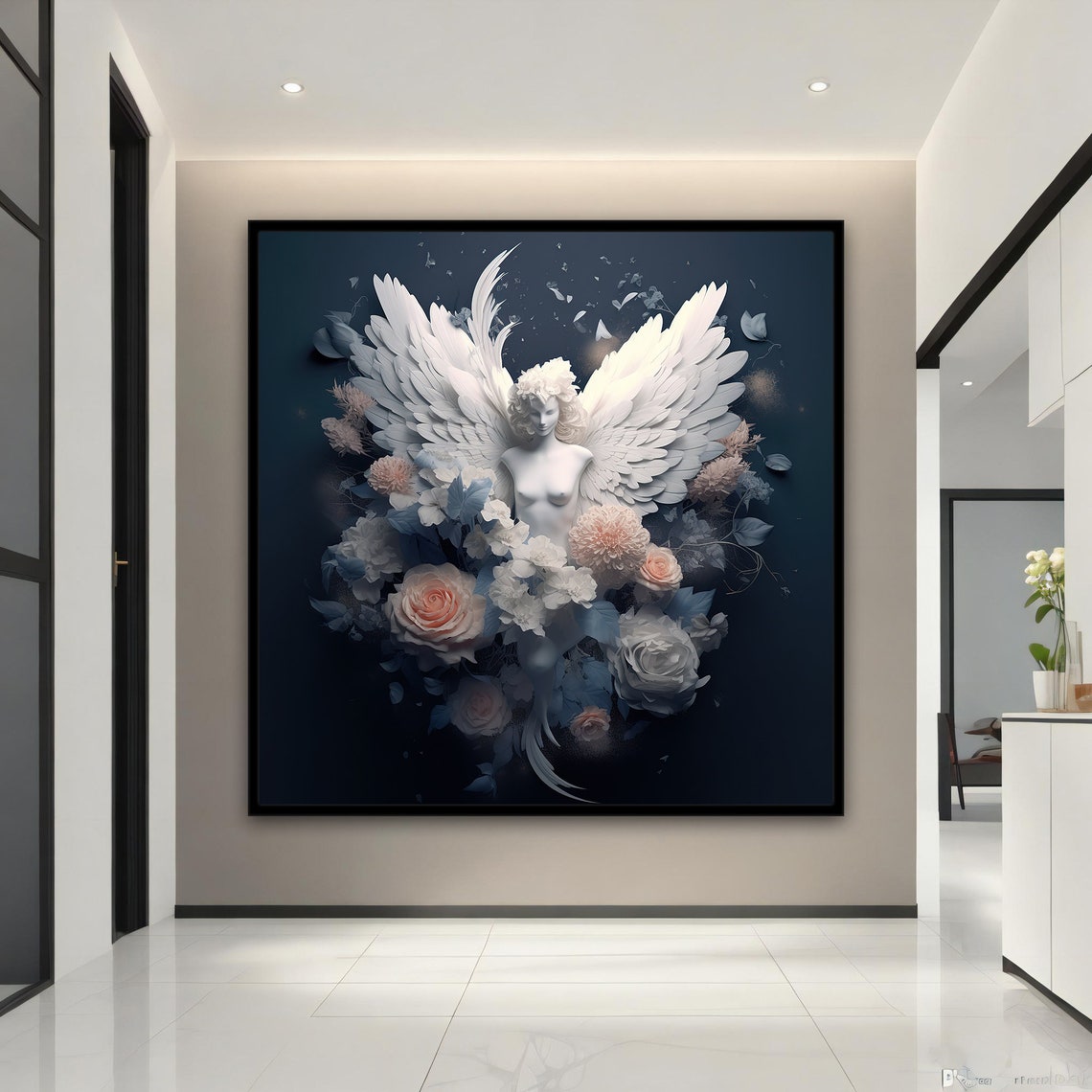 Modern White Angel Painting Modern Angel Beautiful Angel Art Spiritual Wall Art Angel Girl Ccanvas Painting