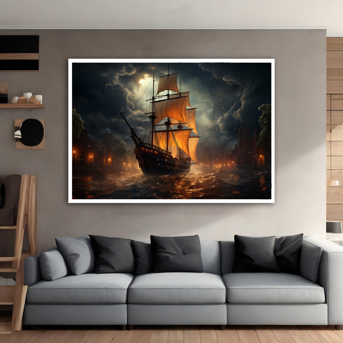 Sailing Ship Night Sea Moonlit Dark Ocean Maritime Art Poster - Image 4