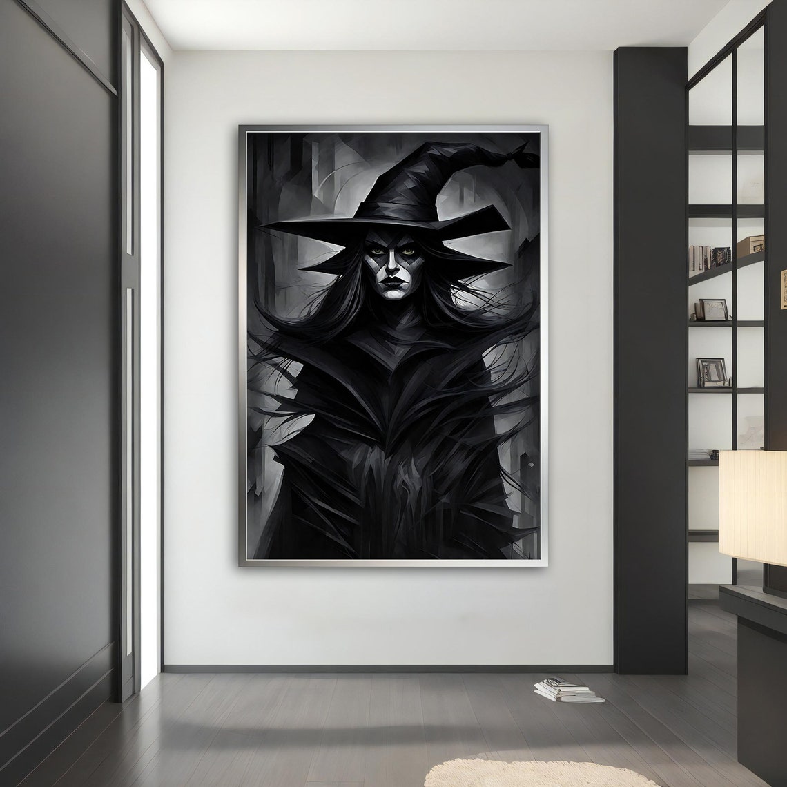Gothic Witch Portrait Dark Forest Black Hat Halloween Wall Art - Image 5