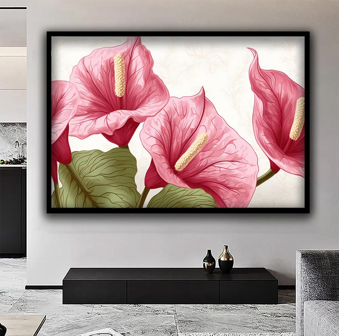 Pink Anthurium Flowers Close Up Detailed Botanical Tropical Poster - Image 2