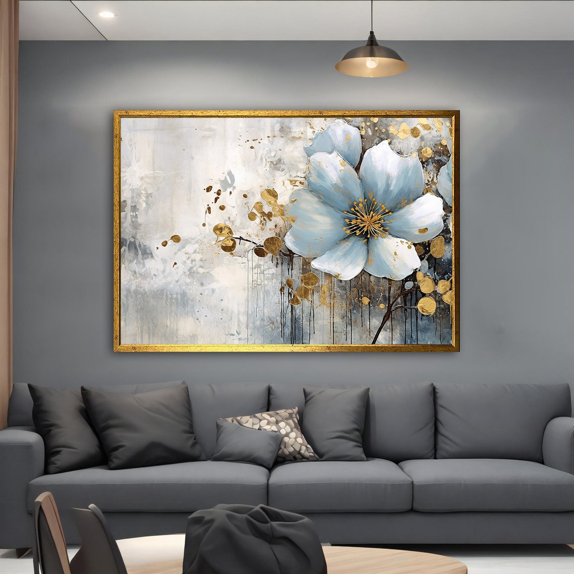 Grey White Bloom Gold Accents Soft Impressionistic Floral Poster - Image 5