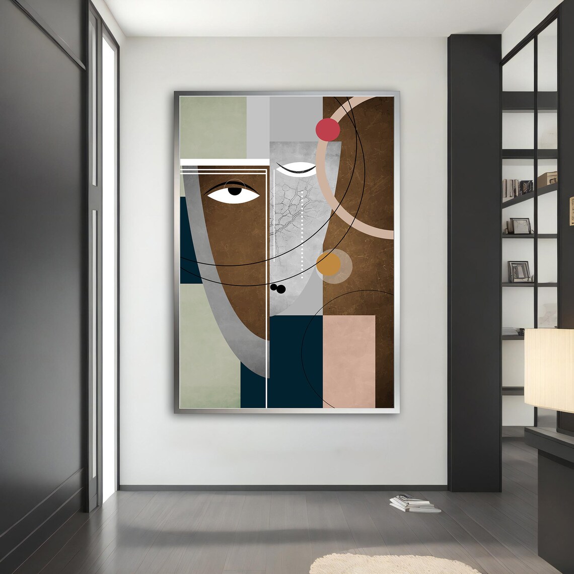 Geometric Cubist Woman Face Mid Century Modern Earth Tone Abstract Poster - Image 4