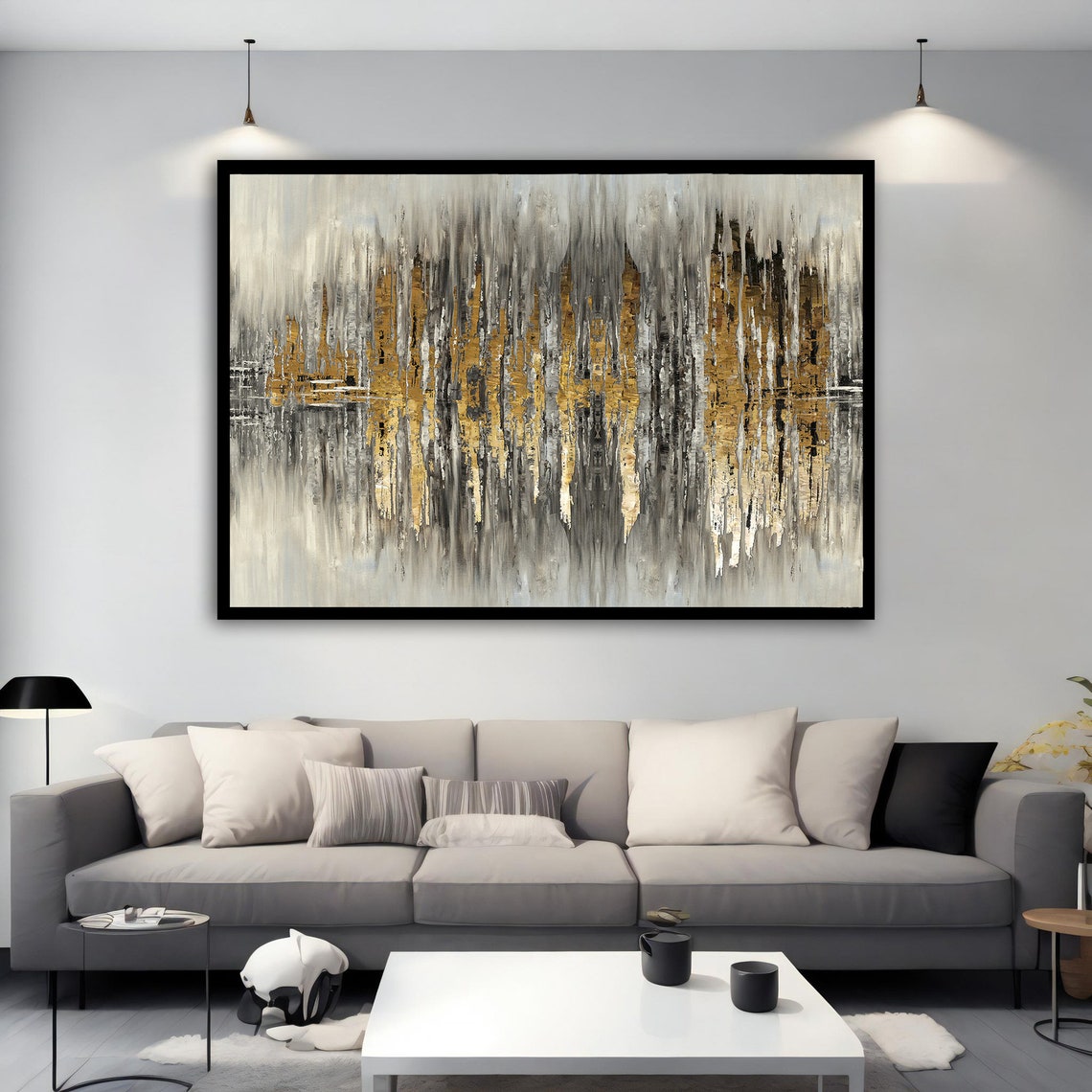 Luxury Gold and Black Abstract Drip Painting Modern Wall Art