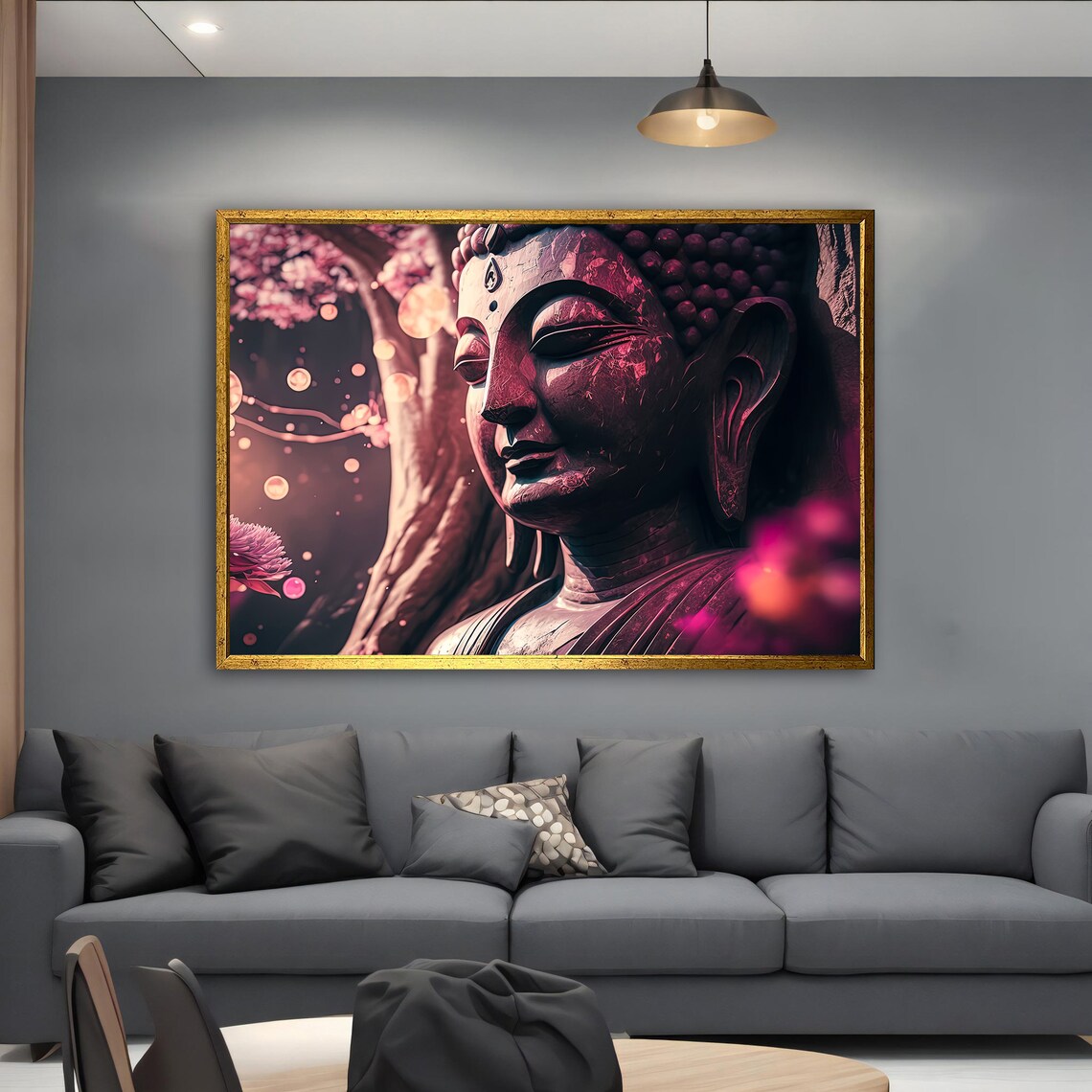 Crimson Buddha Head Blossom Night Bokeh Meditation Art Poster - Image 5