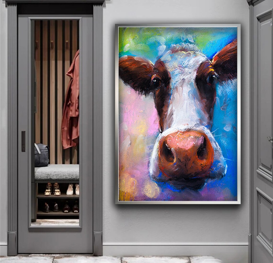 Cow Wall Art Colorful Cow Print Cow Painting On Animal Art Colorful Animal Farm House Wall Decor - Image 5
