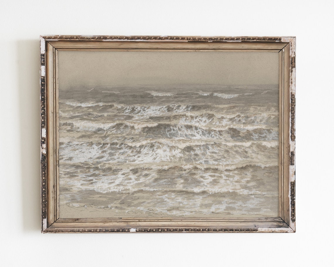 Ocean Beach Vintage Pencil Sketch, Nautical Art Print